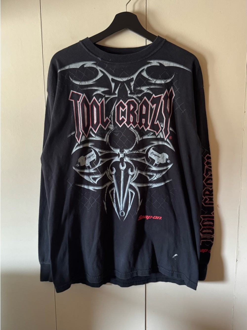 Snap Black Long-Sleeve 'Tool Crazy' Graphic Shirt with Silver and Red Print